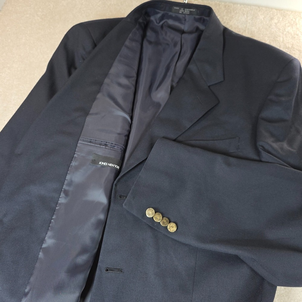 Jones New York Blazer Mens XL 43 Navy Blue Gold Tone Button Wool Single Breasted
